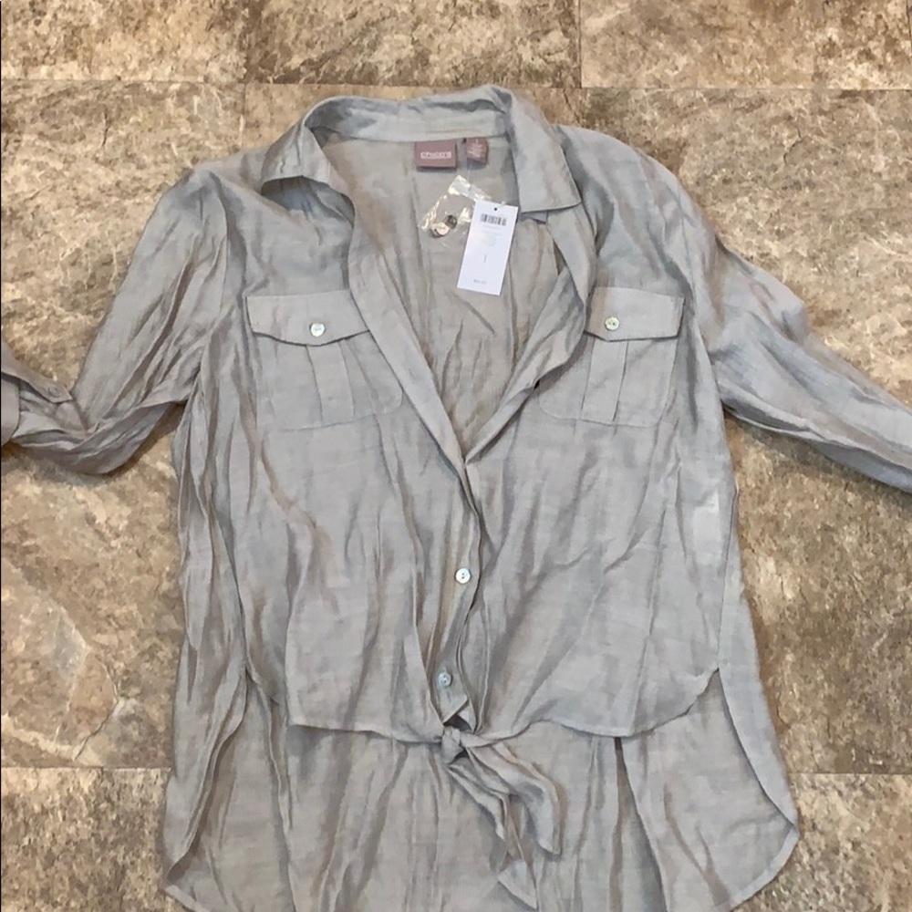 Size 1 Chico's sheer blouse  silvery grey color